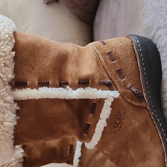 UGG Womens Size 9 Elijo Chestnut Suede Shearling Pull On Cuffed Boots - Picture 8 of 10